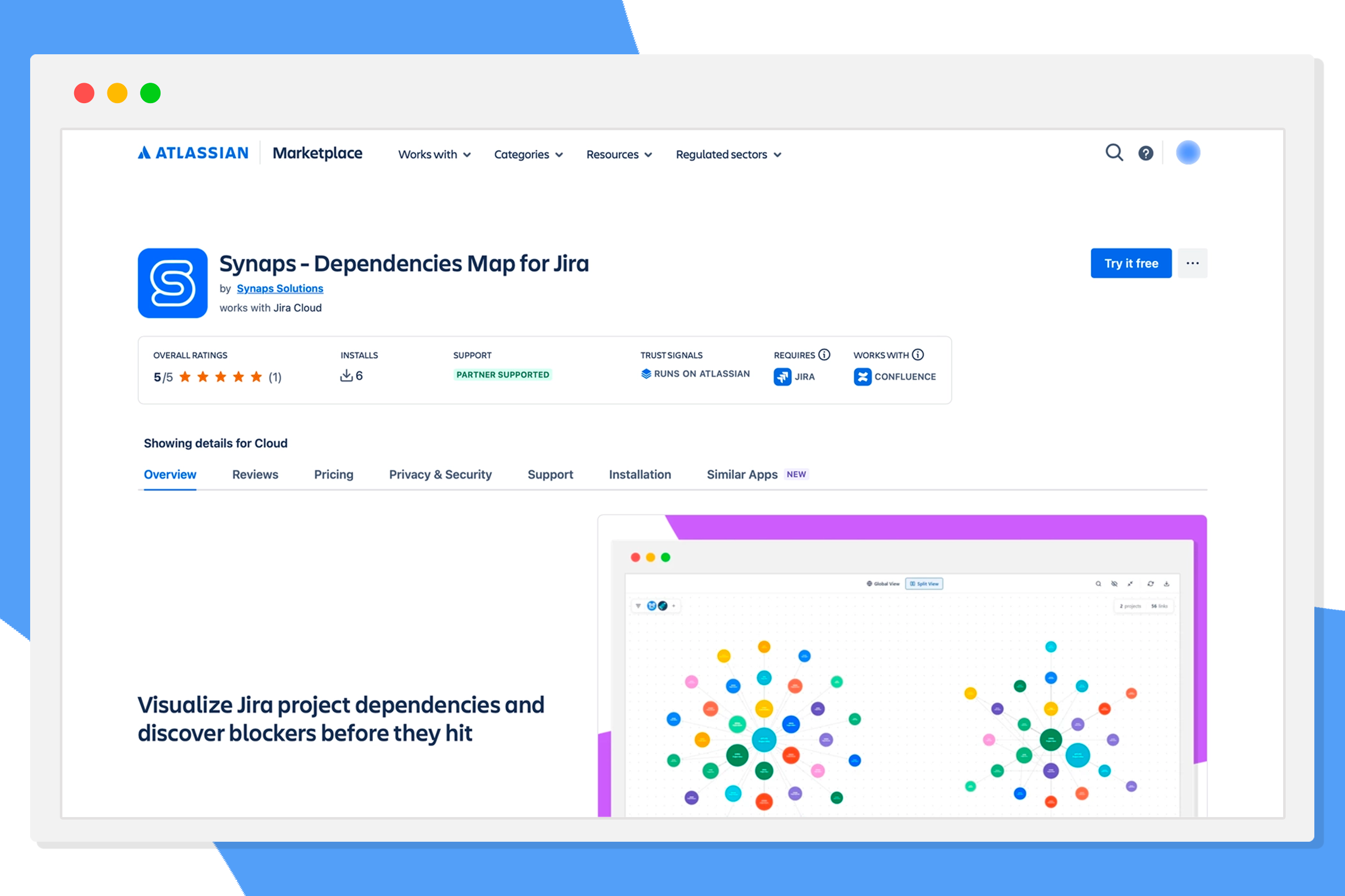 Synaps listing on the Atlassian Marketplace